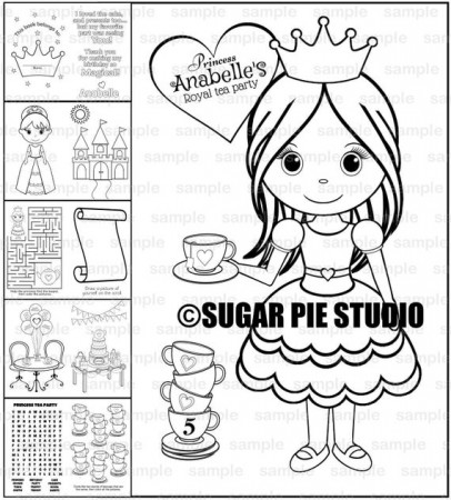 Princess tea party coloring book Favor Printable template PDF | Etsy