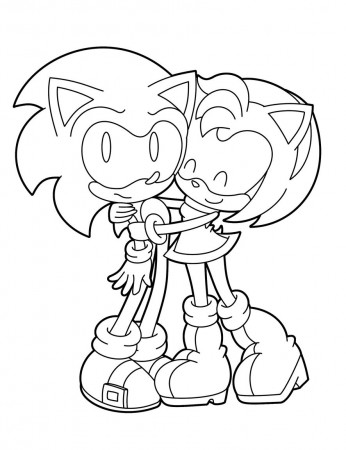 Amy Rose Hugs Sonic Coloring Page - Free Printable Coloring Pages for Kids