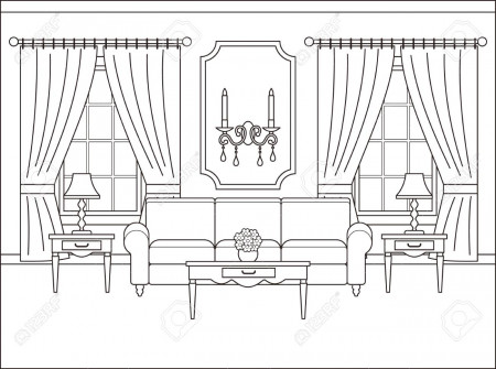 Coloring Page Living Room Clipart Black And White