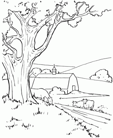 Farm Life Coloring Pages | Farm barn and cows Coloring Page and 