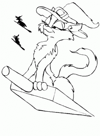Witch Cat Riding Scoop Coloring Page - Free & Printable Coloring ...