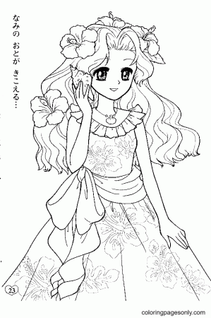 Beautiful Anime Girl with Flower Dress Coloring Pages - Long Hair Anime Girl  Coloring Pages - Coloring Pages For Kids And Adults