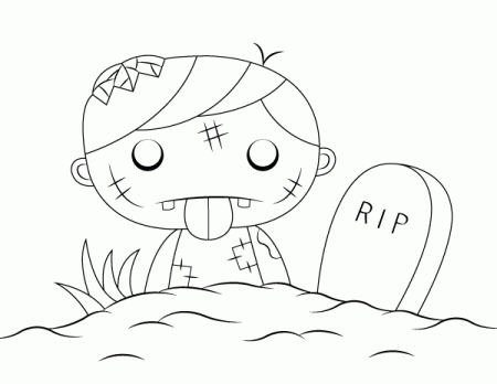 Printable Cute Zombie In A Graveyard Coloring Page