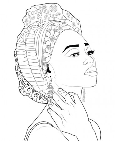 Premium Vector | Black beauty women face coloring page for adults