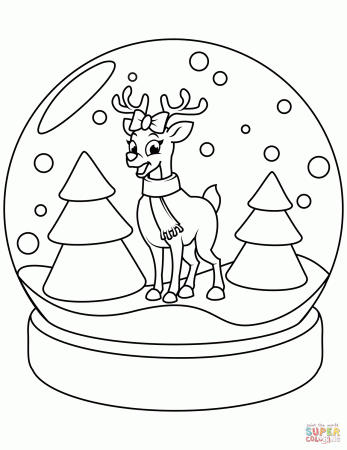 Christmas Snow Globe with Reindeer coloring page | Free Printable Coloring  Pages