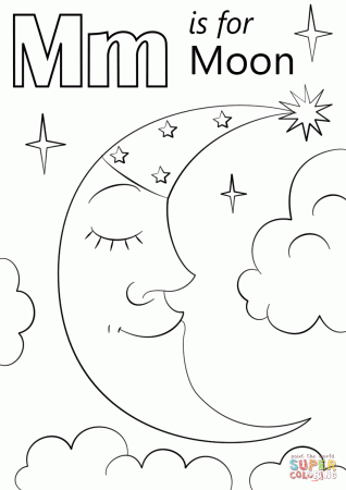 Letter M is for Moon coloring page | Free Printable Coloring Pages