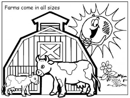 Free printable coloring pages. Farm Picture with a cheerful sun ...