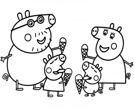 Peppa Pig Family with Ice Cream Coloring Page - Free Printable Coloring  Pages for Kids