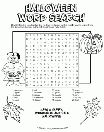 Halloween Word Search - Free Printable Learning Activities for Kids