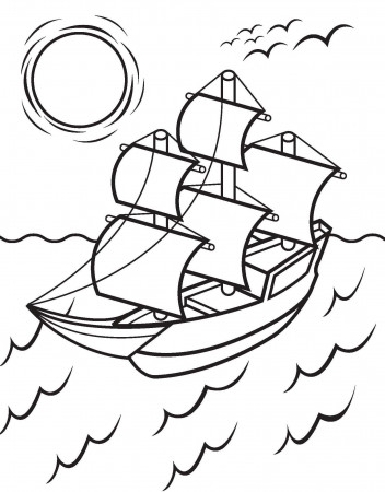 Kids Free Thanksgiving Coloring Pages Mayflower | Holidays ...