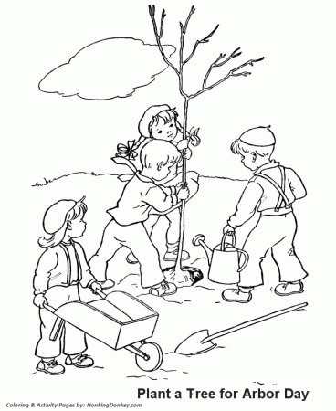Arbor Day Coloring Pages - Children planting a tree Coloring Pages 