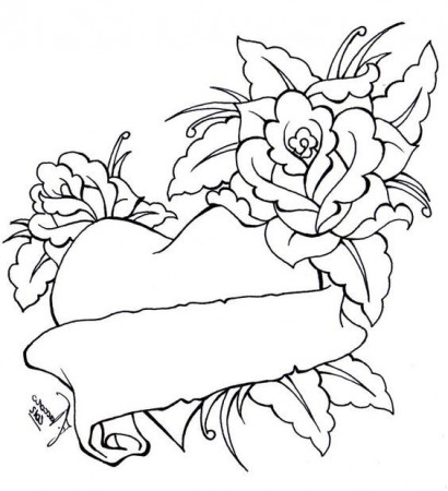 Heart Bow Coloring Pages | Coloring pages of roses and hearts ...