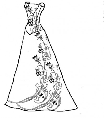 Flowers pattern Wedding Dress Coloring Pages #5182 Wedding Dress ...