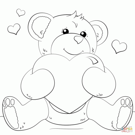 Cute Bear with Heart coloring page | Free Printable Coloring Pages