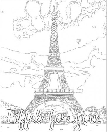 Adult Coloring page, Color Therapy, Digital Download, Eiffel Tower ...