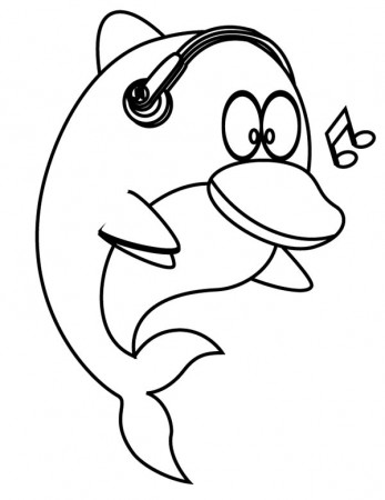 How to Color Dolphin Listening To The Music Using A Headphone Coloring Page  : TOODSY COLOR