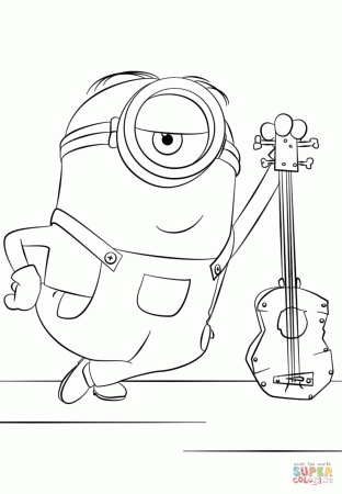 Minion Stuart with Guitar coloring page | Free Printable Coloring ...