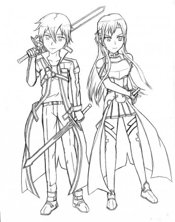 Kirito and Asuna from Sword Art Online Coloring Page - Free Printable Coloring  Pages for Kids