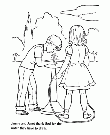 Church Bible Lesson Coloring Activity Sheets | Give Thanks for the water we  drink | Sunday school coloring pages, Coloring pages, School coloring pages