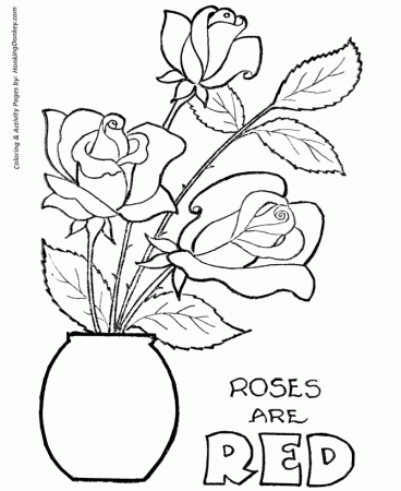 Valentine's Day Flowers Coloring - Roses are Red Valentine Flowers 