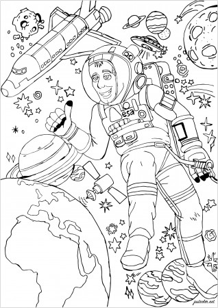 Astronaut in the space - Anti stress Adult Coloring Pages