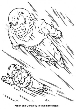 Krillin And Gohan Fly To Join The Battle In Dragon Ball Z Coloring Page :  Kids Play Color