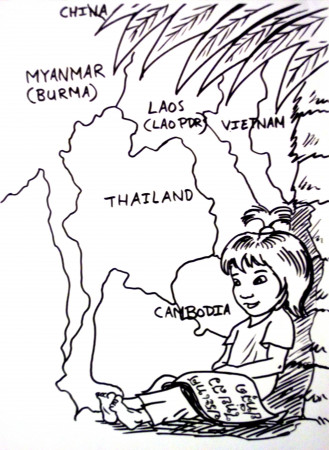 Thai girl coloring page. Colouring page. Thai child kid. Cartoon. Thailand.  | สมุดระบายสีสำหรับเด็ก, สมุดระบายสี, สาวอนิเมะ