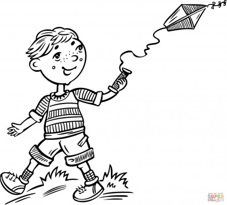 Boy Flying a Kite coloring page | Free Printable Coloring Pages