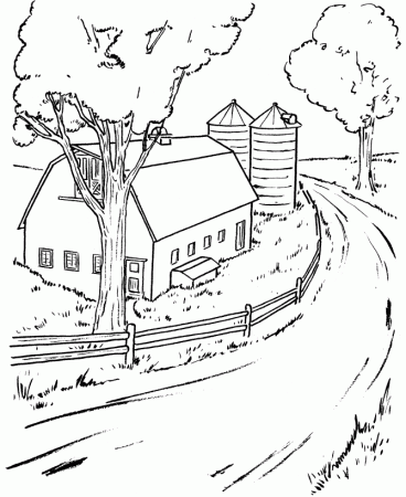 Farm Life scene Coloring Pages | Printable Farm barn and silo ...