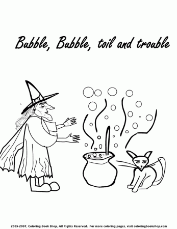 Halloween witch and cauldron coloring page printable