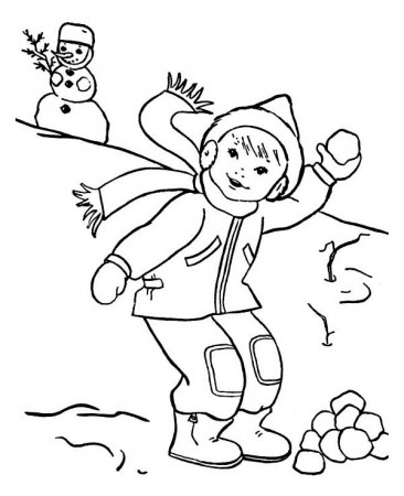 Throwing Snowball On Snowball Fight During Winter Coloring Page - Download  & Print Online Coloring Pages for Free | Color Nimbus