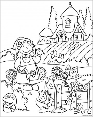 The Beautiful Flower Garden Coloring Pages - Nature & Seasons Coloring Pages  - Coloring Pages For Kids And Adults