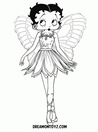 ballerina betty boop with angel wings to print and color