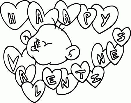 valentine coloring page happy valentines written in hearts