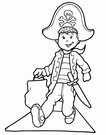 Pirate Coloring Page | Kid Trick-Or-Treats In Pirate Costume