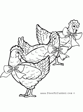 3 french hens Colouring Pages