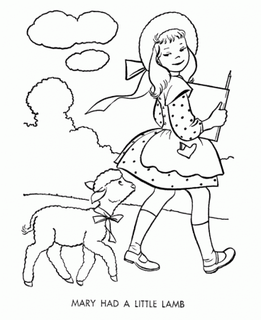 BlueBonkers: Nursery Rhymes Coloring Page Sheets - Mary had a 