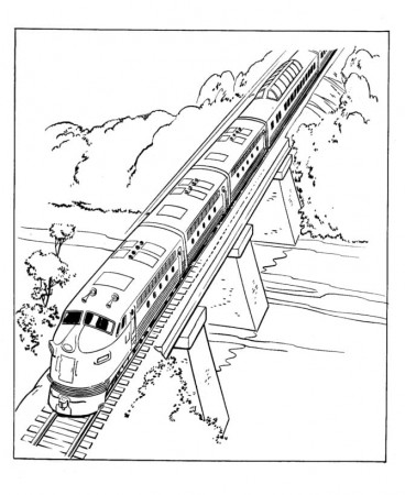 train on a bridge Colouring Pages