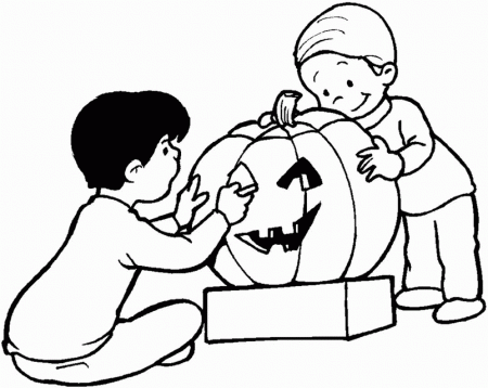 Kids carving a pumpkin coloring page - Free Printable Coloring Pages