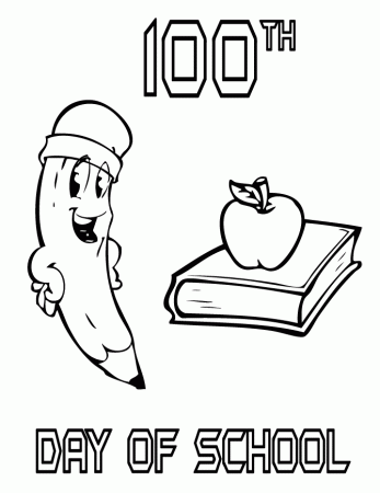100th days of School Coloring Page Book Pencil Apple