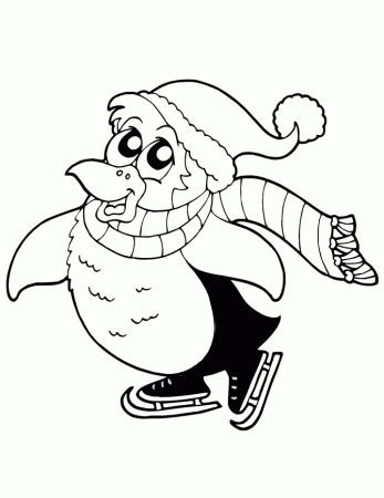 Ice Skating Penguin Winter Coloring Page | Free Printable Coloring 