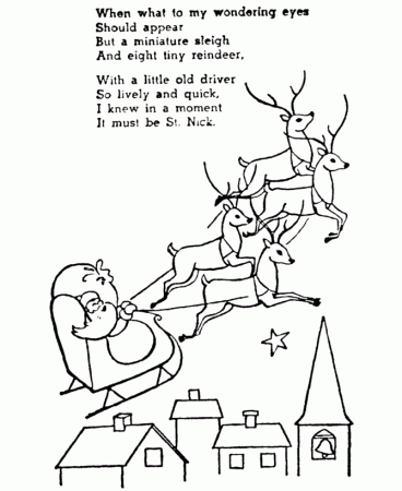Santa's Minature Sleigh and 8 tiny Reindeer Coloring Page Sheet 