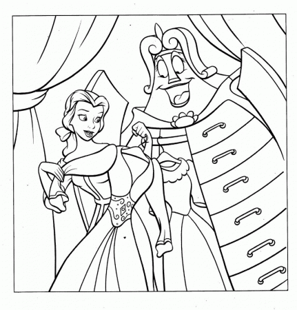 Belle Dressing Up Coloring Page | Kids Coloring Page
