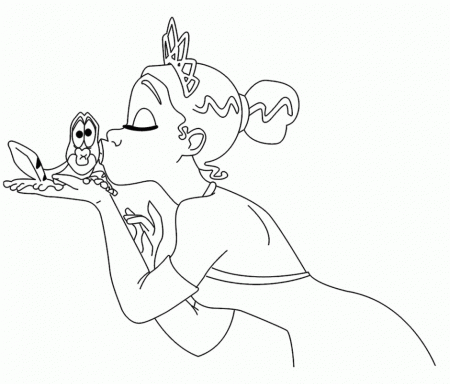 Princess Tiana Kissing A Great Frog Coloring Pages Princess Tiana 