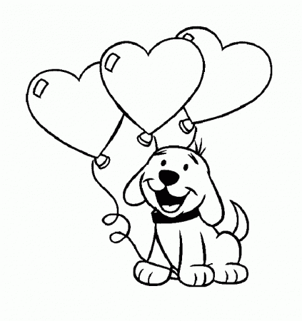 Download Cute Puppy With Heart Balloons Coloring Page Or Print 