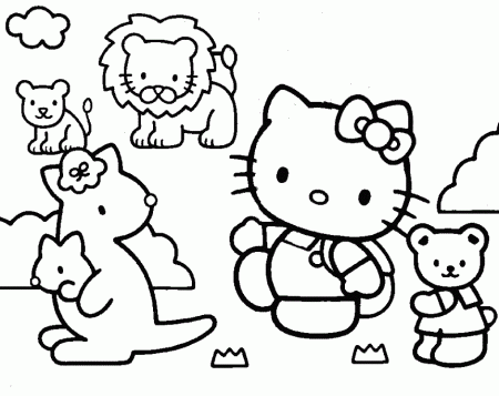 Download Cartoon Hello Kity Preschool Coloring Pages Zoo Animals 