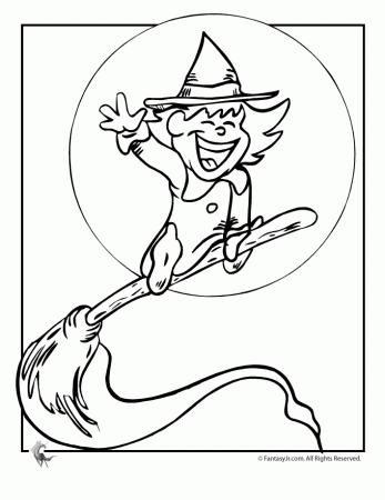 Fantasy Jr. | Halloween Witch and Full Moon Coloring Page