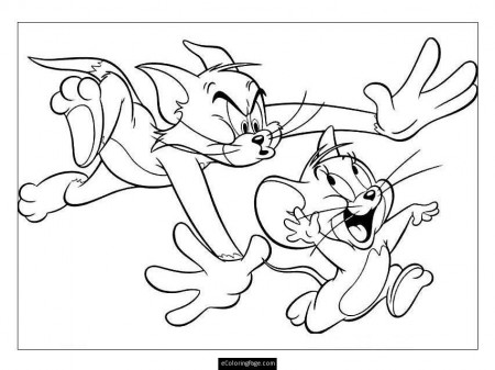 Tom and Jerry Chasing Each Other Coloring Page for Kids Printable 