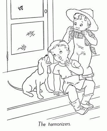 BlueBonkers: Kids Coloring Pages - Making music on the porch - Free  Printable Kids Coloring Sheets for children