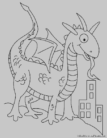 Dragon in city coloring page | Download Free Dragon in city coloring page  for kids | Best Coloring Pages